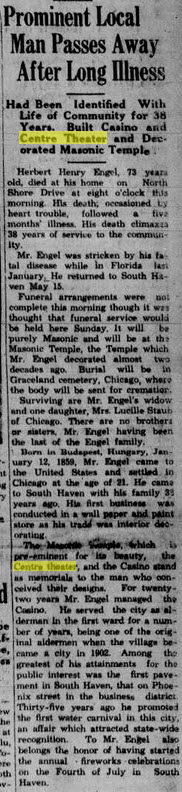 Centre Theater - Jul 8 1932 Article And Builder And Designer Of Theater